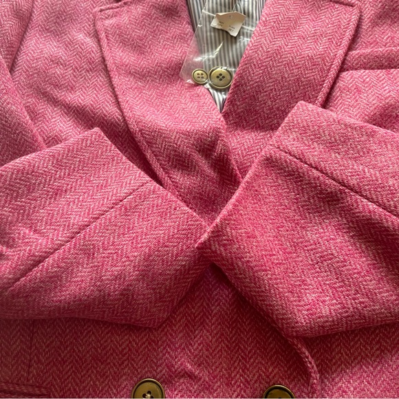 J Crew Bristol raspberry pink multi chevron 100% wool double breasted blazer, 14 - Picture 8 of 16